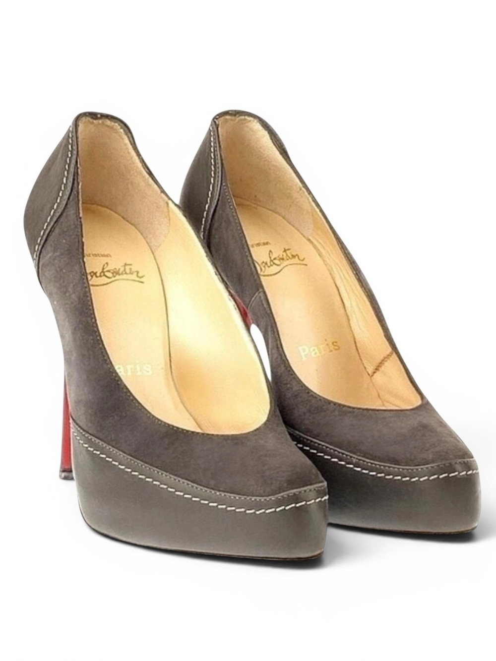 Christian Louboutin Defil Pumps – Grey Suede Platform Heels